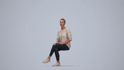 realistic 3D people woman casual sitting, render-ready for V-Ray and Corona, FBX OBJ, top-down view render