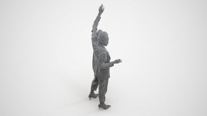 3D human model woman business, photogrammetry scanned person for archviz, wireframe three-quarter view