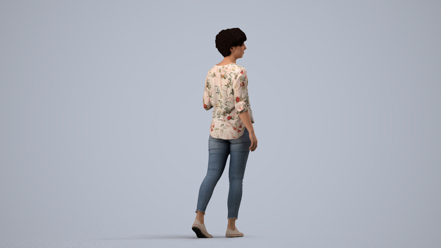 scanned 3D woman casual walking, photogrammetry people for Enscape and V-Ray, side view render