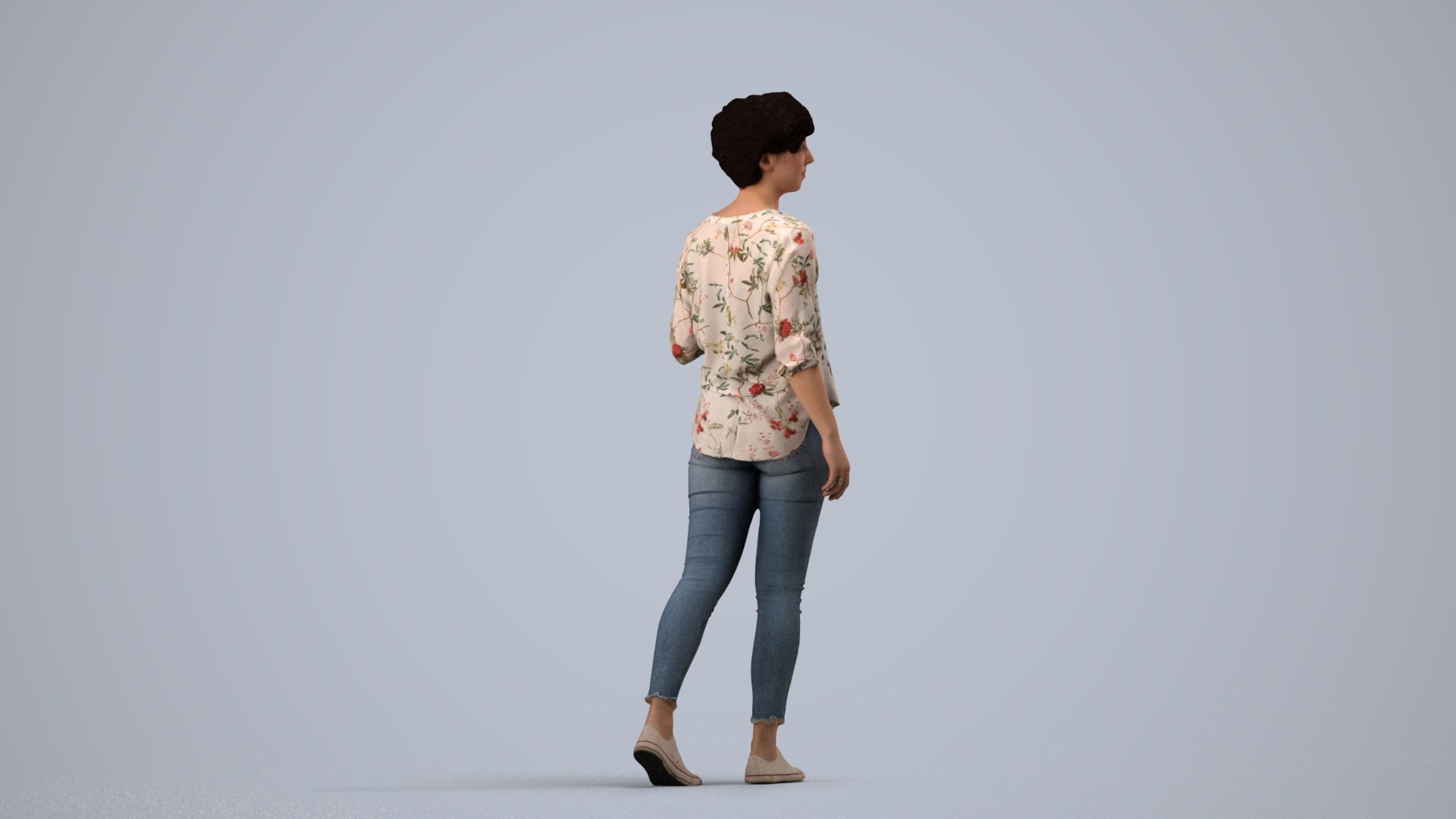 scanned 3D woman casual walking, photogrammetry people for Enscape and V-Ray, side view render