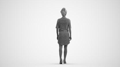 3D scanned woman walking casual, photorealistic archviz people for Enscape and SketchUp, wireframe front view