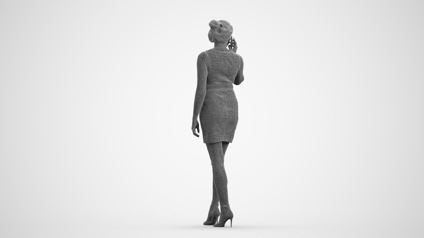 photogrammetry 3D woman casual walking, realistic human model archviz FBX, wireframe front view