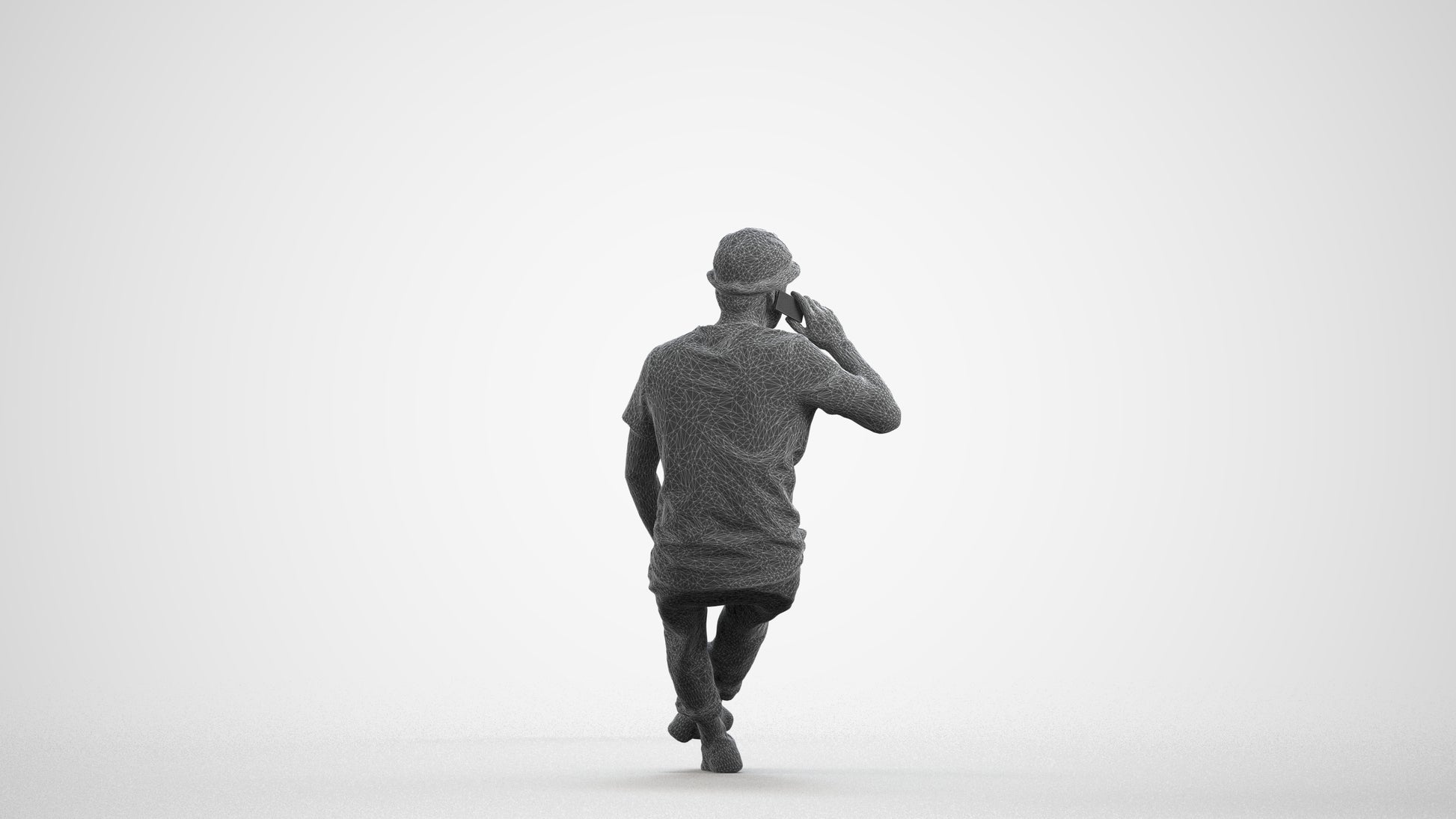 photogrammetry 3D man casual sitting, realistic human model archviz FBX, wireframe front view