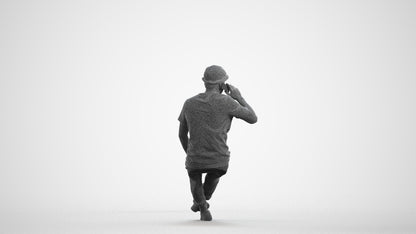 photogrammetry 3D man casual sitting, realistic human model archviz FBX, wireframe front view