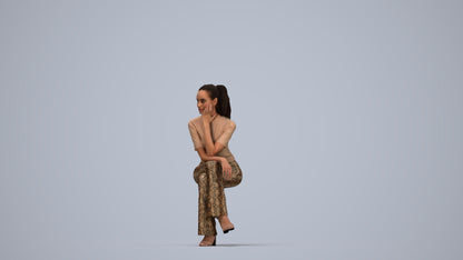 3D people model woman casual sitting, scanned human for 3ds Max rendering, top-down view render