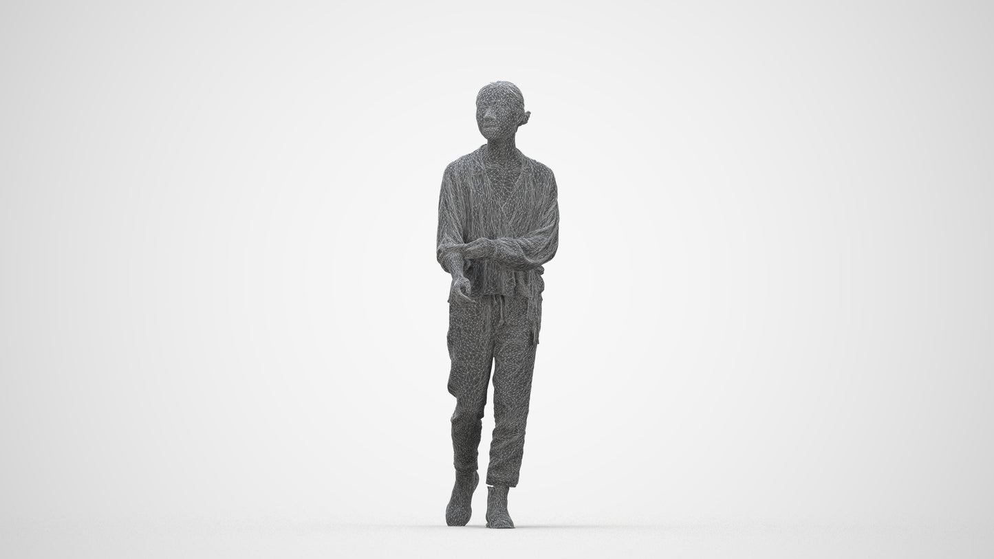 realistic 3D human woman casual walking, archviz people FBX OBJ for Blender, wireframe back view