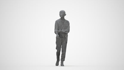realistic 3D human woman casual walking, archviz people FBX OBJ for Blender, wireframe back view