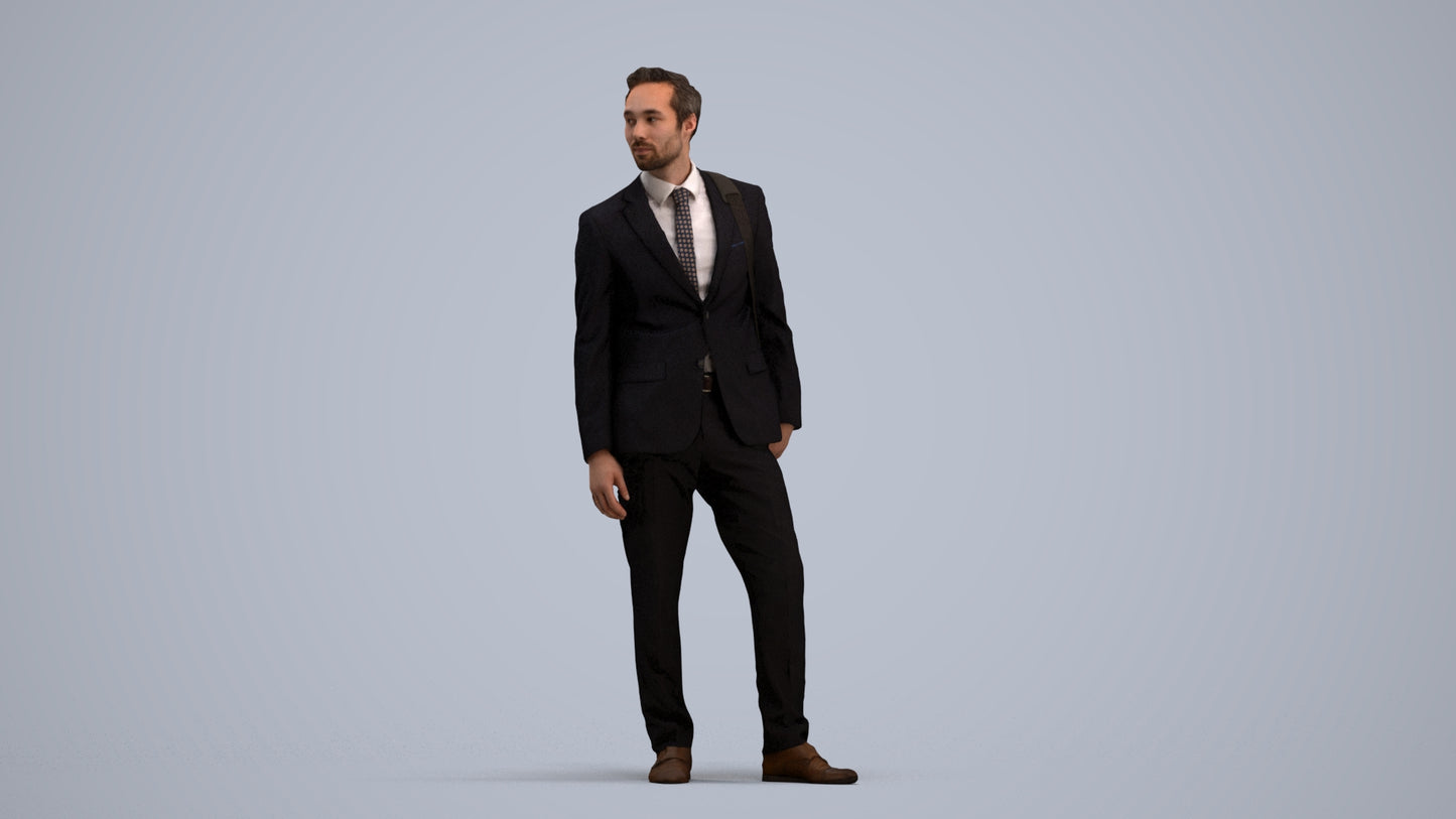 realistic 3D man business, scanned archviz people for Blender and 3ds Max, standing pose render