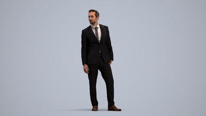 realistic 3D man business, scanned archviz people for Blender and 3ds Max, standing pose render