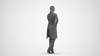 3D people model woman hospitality, scanned human for 3ds Max rendering, wireframe front view