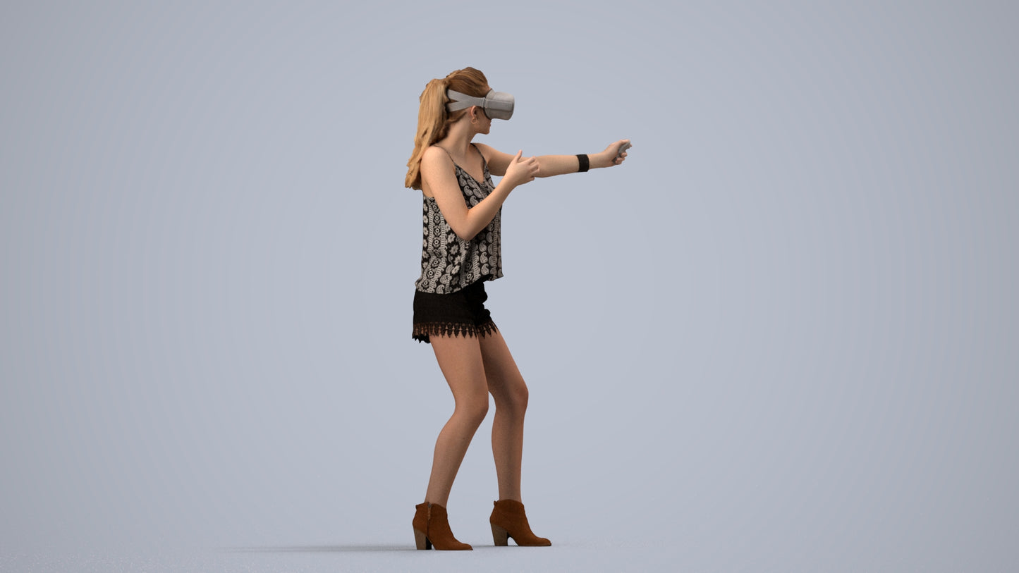 scanned 3D girl casual standing, photogrammetry people for Enscape and V-Ray, side view render