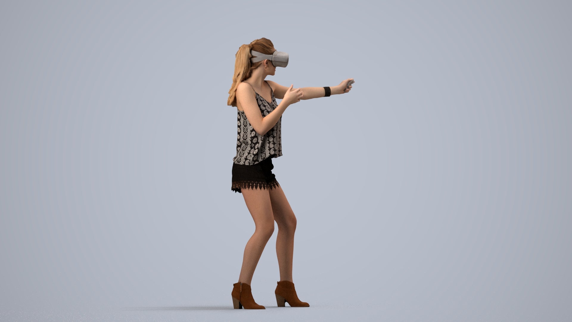 scanned 3D girl casual standing, photogrammetry people for Enscape and V-Ray, side view render