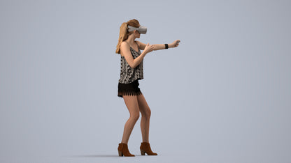 scanned 3D girl casual standing, photogrammetry people for Enscape and V-Ray, side view render