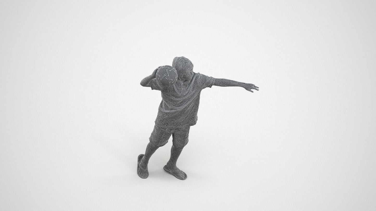 3D people model boy sport kids, scanned human for 3ds Max rendering, wireframe three-quarter view