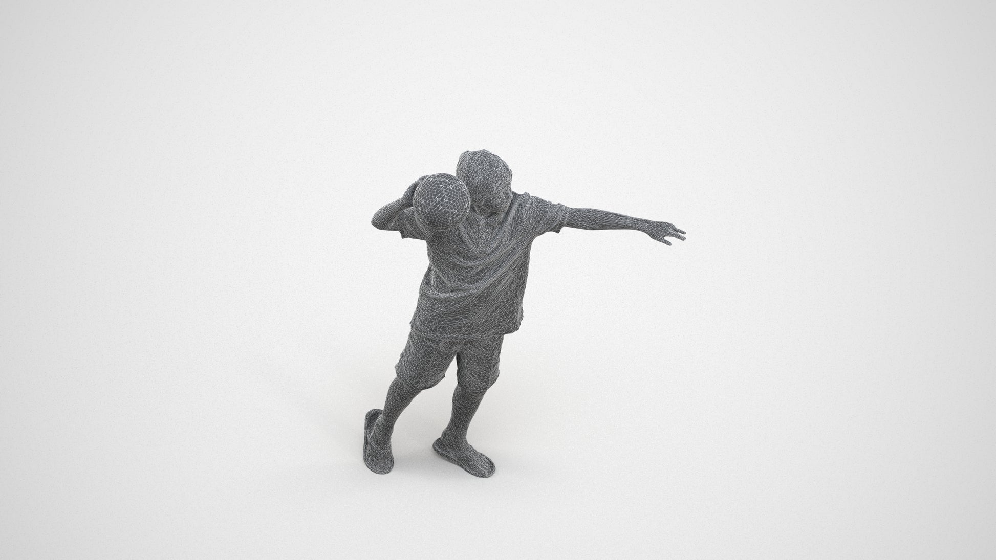 3D people model boy sport kids, scanned human for 3ds Max rendering, wireframe three-quarter view