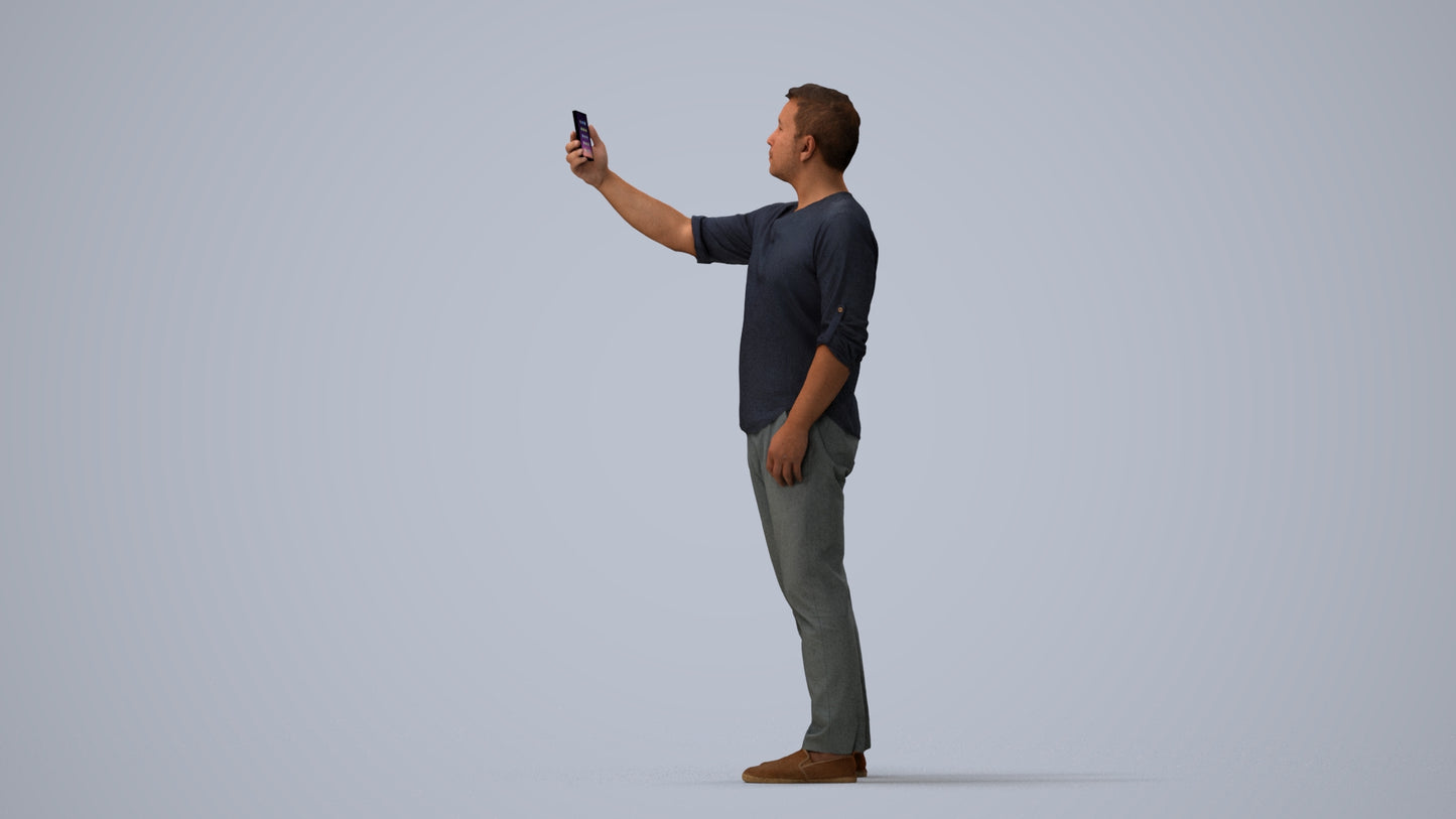 scanned 3D man casual standing, photogrammetry people for Enscape and V-Ray, three-quarter view render