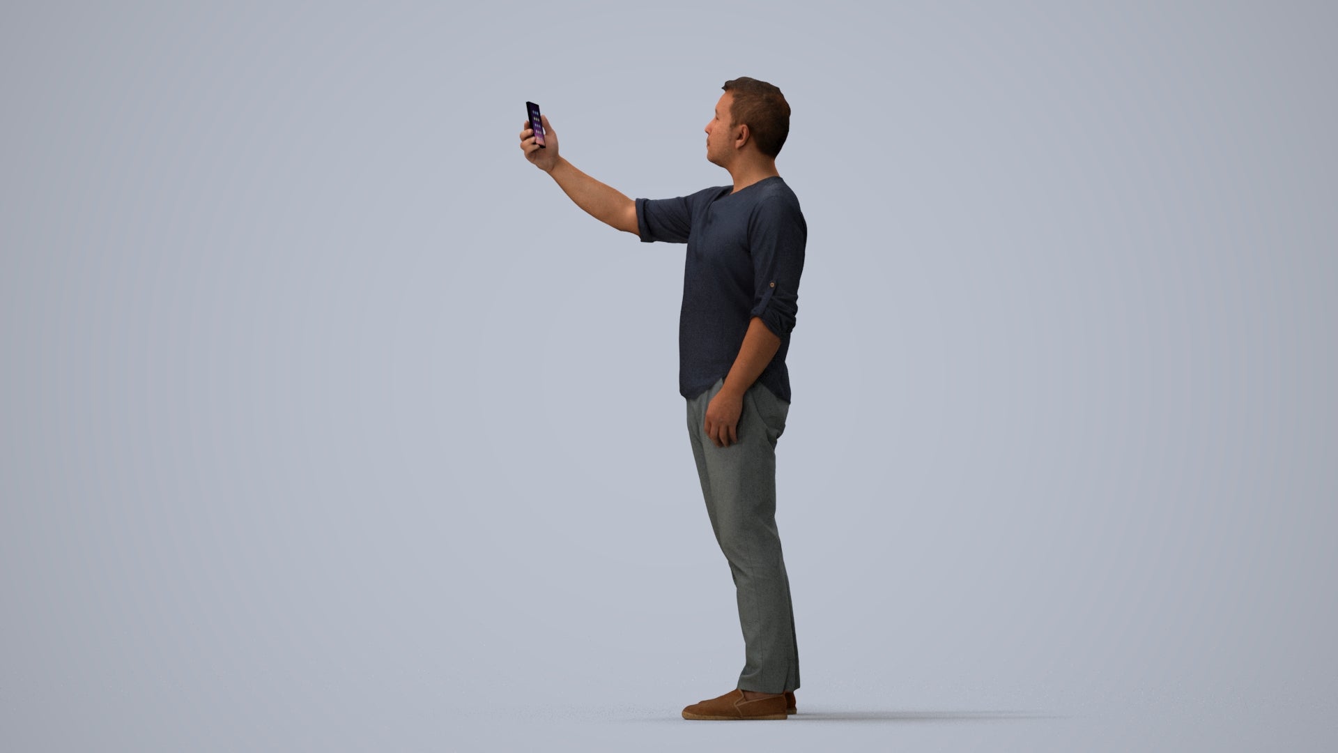 scanned 3D man casual standing, photogrammetry people for Enscape and V-Ray, three-quarter view render