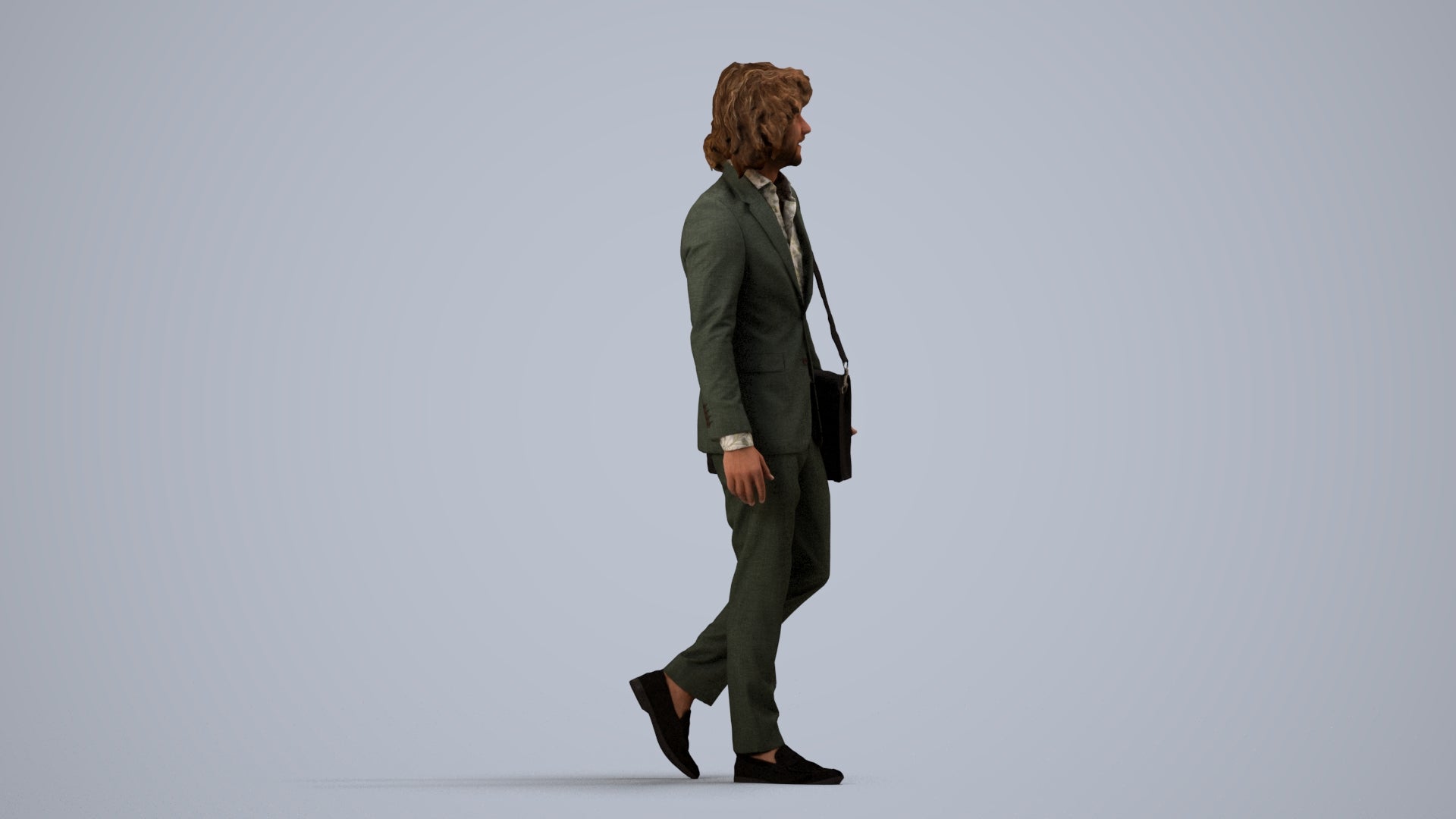 realistic 3D man business walking, scanned archviz people for Blender and 3ds Max, side view render