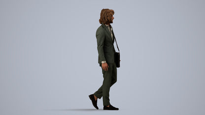 realistic 3D man business walking, scanned archviz people for Blender and 3ds Max, side view render