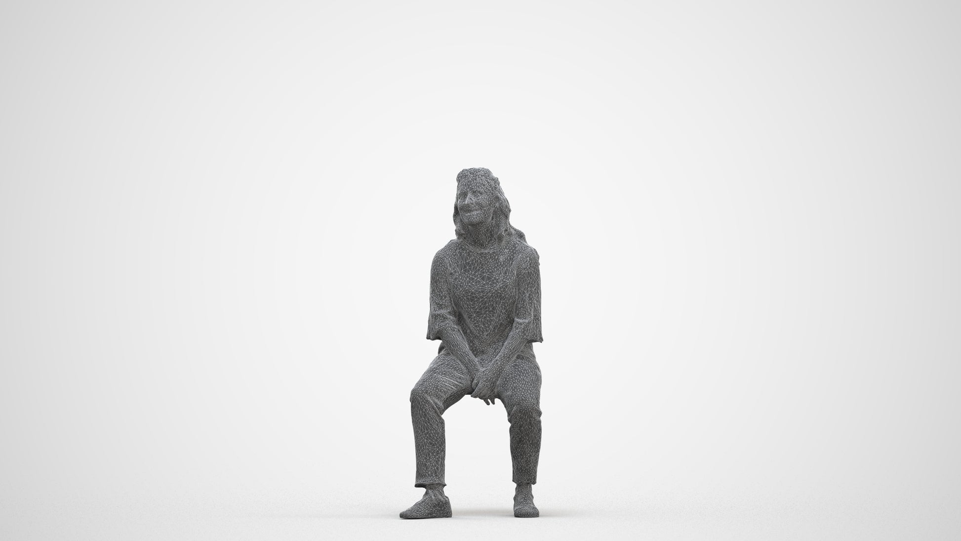 3D people model woman casual sitting, scanned human for 3ds Max rendering, three-quarter front view render