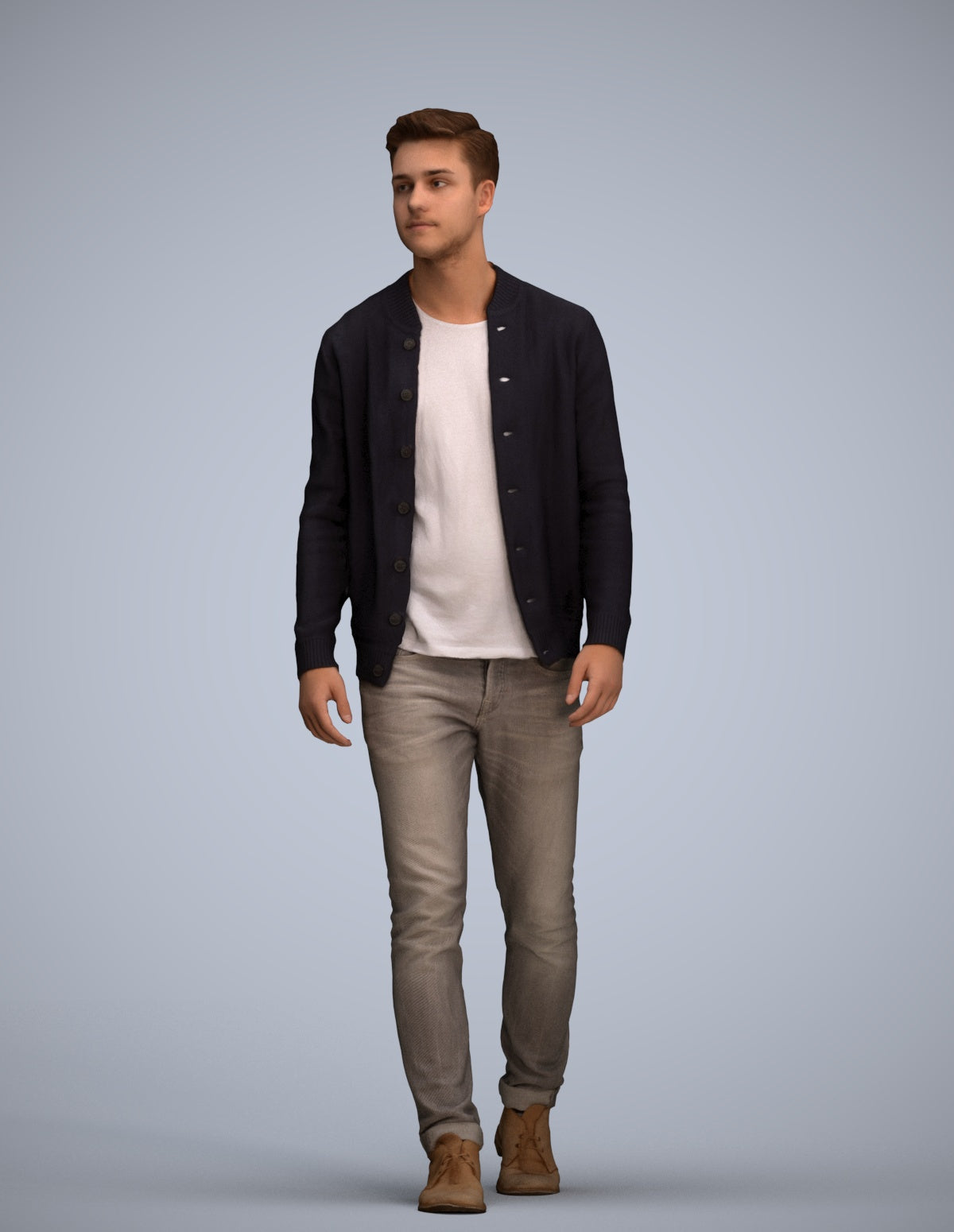 realistic 3D human man casual walking, archviz people FBX OBJ for Blender