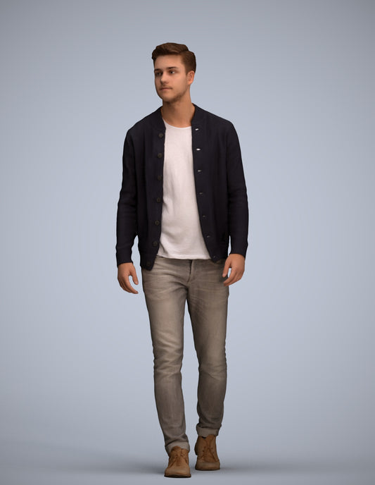 realistic 3D human man casual walking, archviz people FBX OBJ for Blender