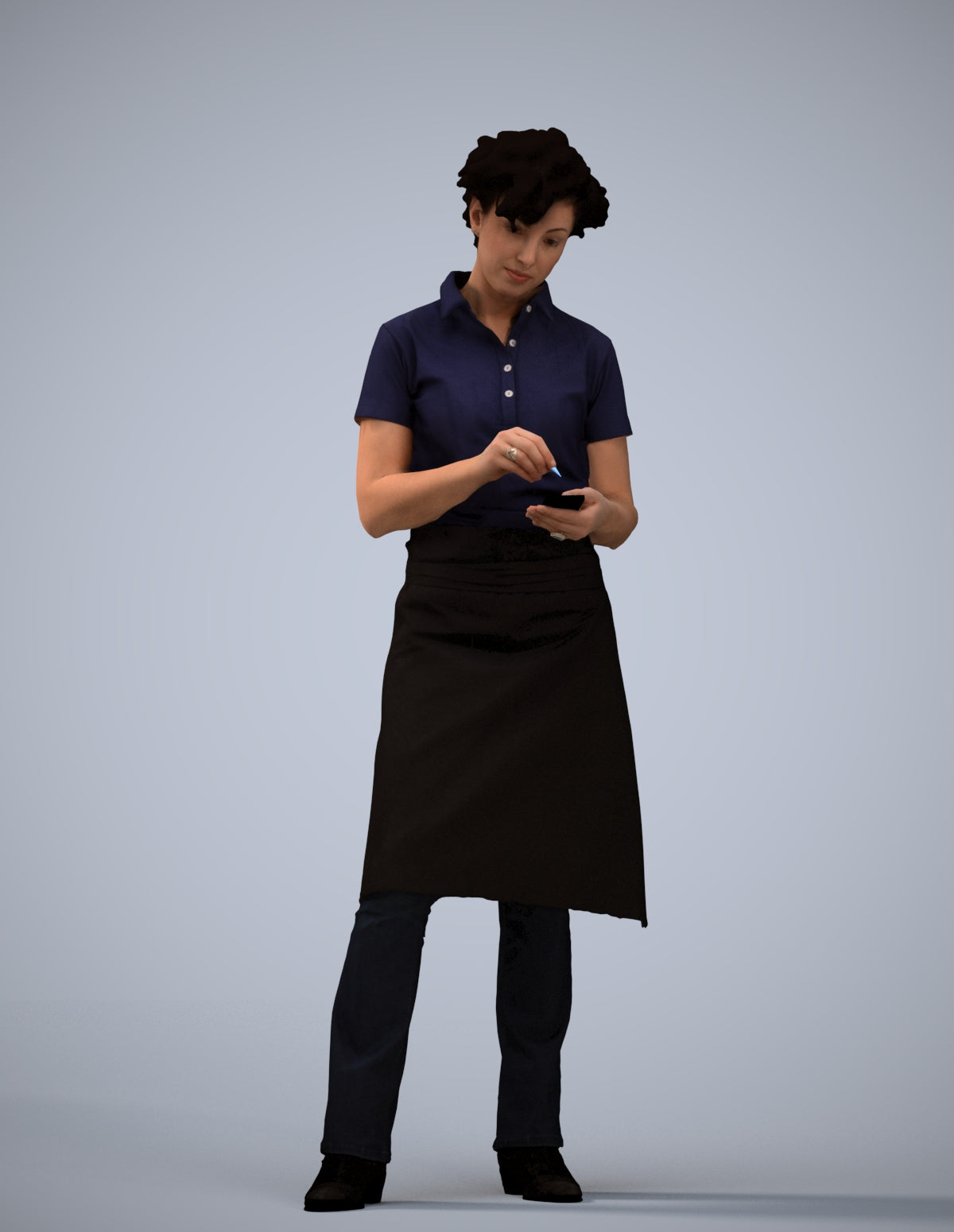 3D scanned woman hospitality, photorealistic archviz people for Enscape and SketchUp