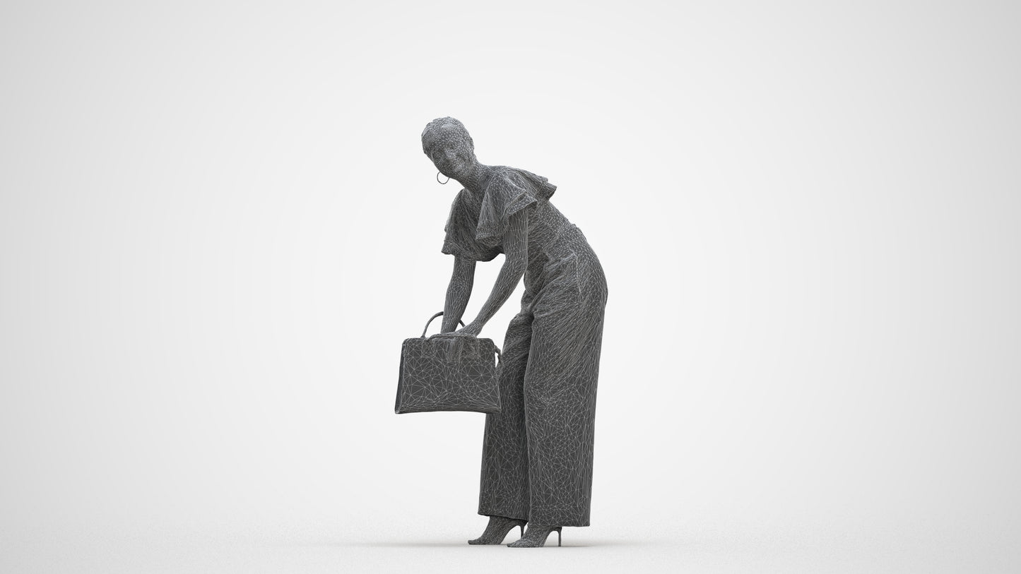 3D scanned woman standing business, photorealistic archviz people for Enscape and SketchUp, three-quarter front view render
