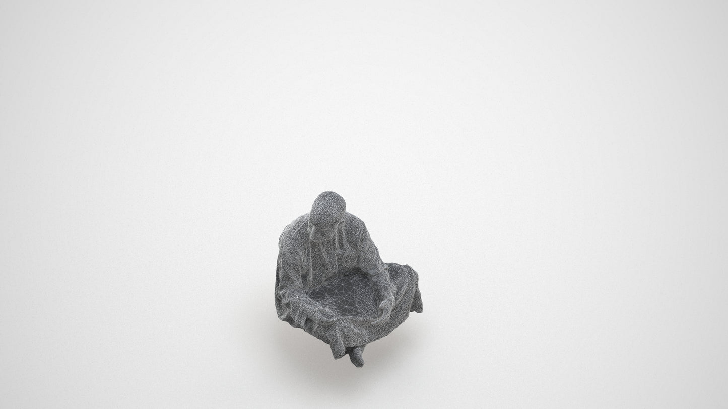 realistic 3D man casual sitting, scanned archviz people for Blender and 3ds Max, wireframe three-quarter view
