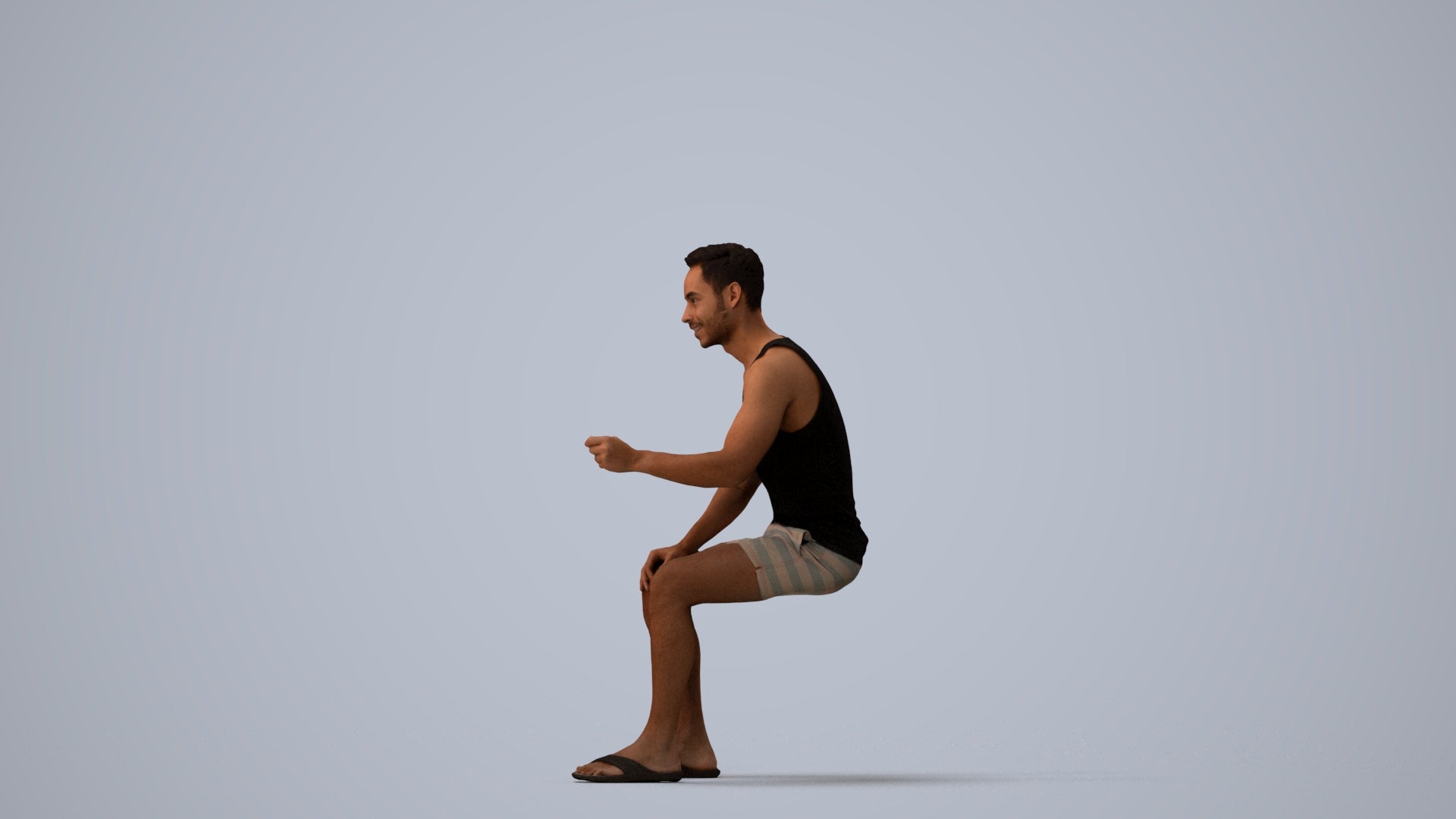 realistic 3D people man casual sitting, render-ready for V-Ray and Corona, FBX OBJ, three-quarter view render