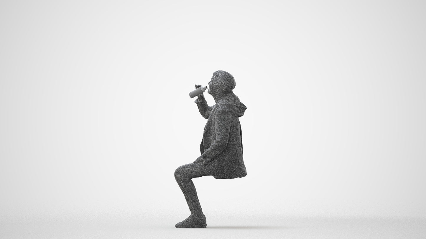 photogrammetry 3D senior girl casual sitting, realistic human model archviz FBX, square thumbnail