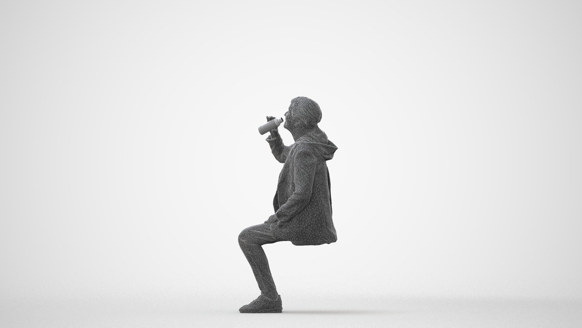 photogrammetry 3D senior girl casual sitting, realistic human model archviz FBX, square thumbnail