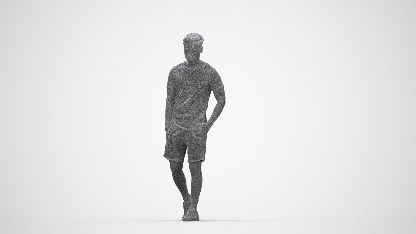 realistic 3D human man casual walking, archviz people FBX OBJ for Blender, wireframe back view