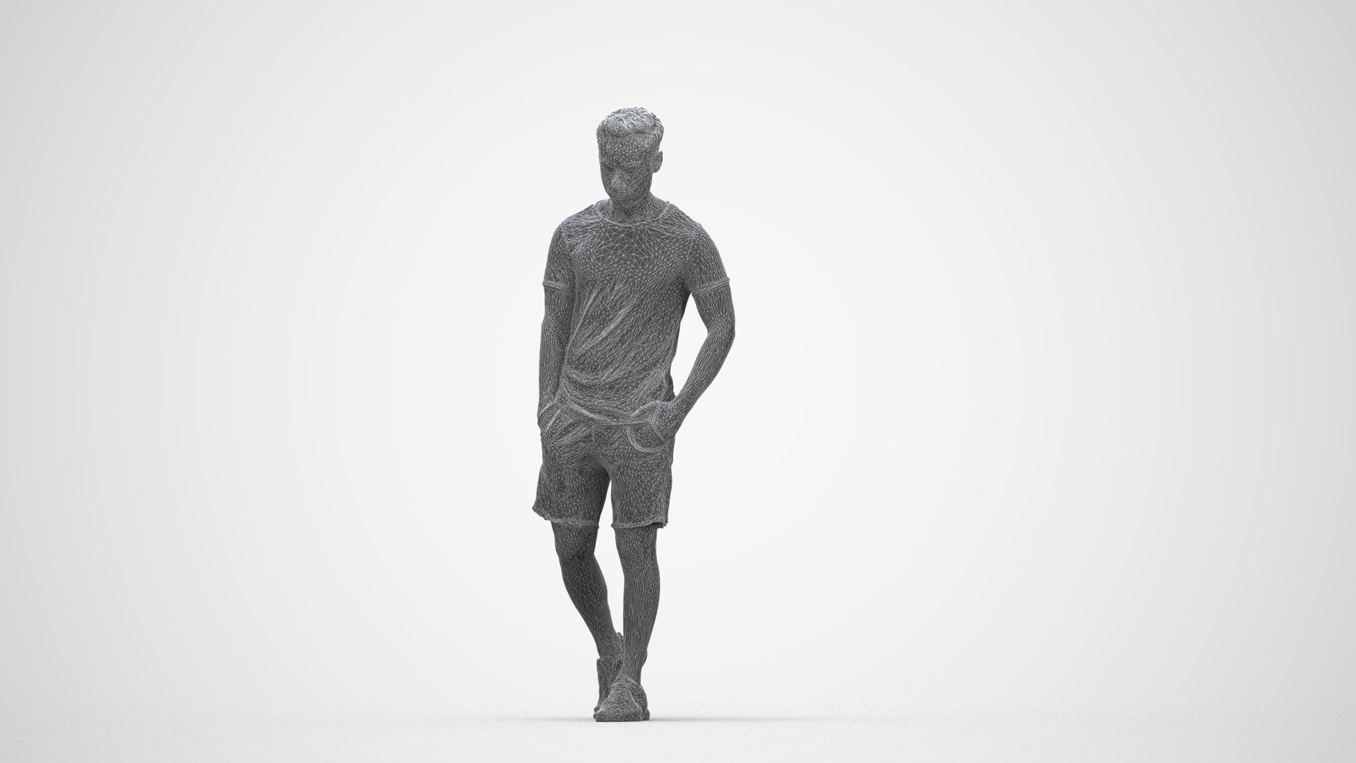 realistic 3D human man casual walking, archviz people FBX OBJ for Blender, wireframe back view