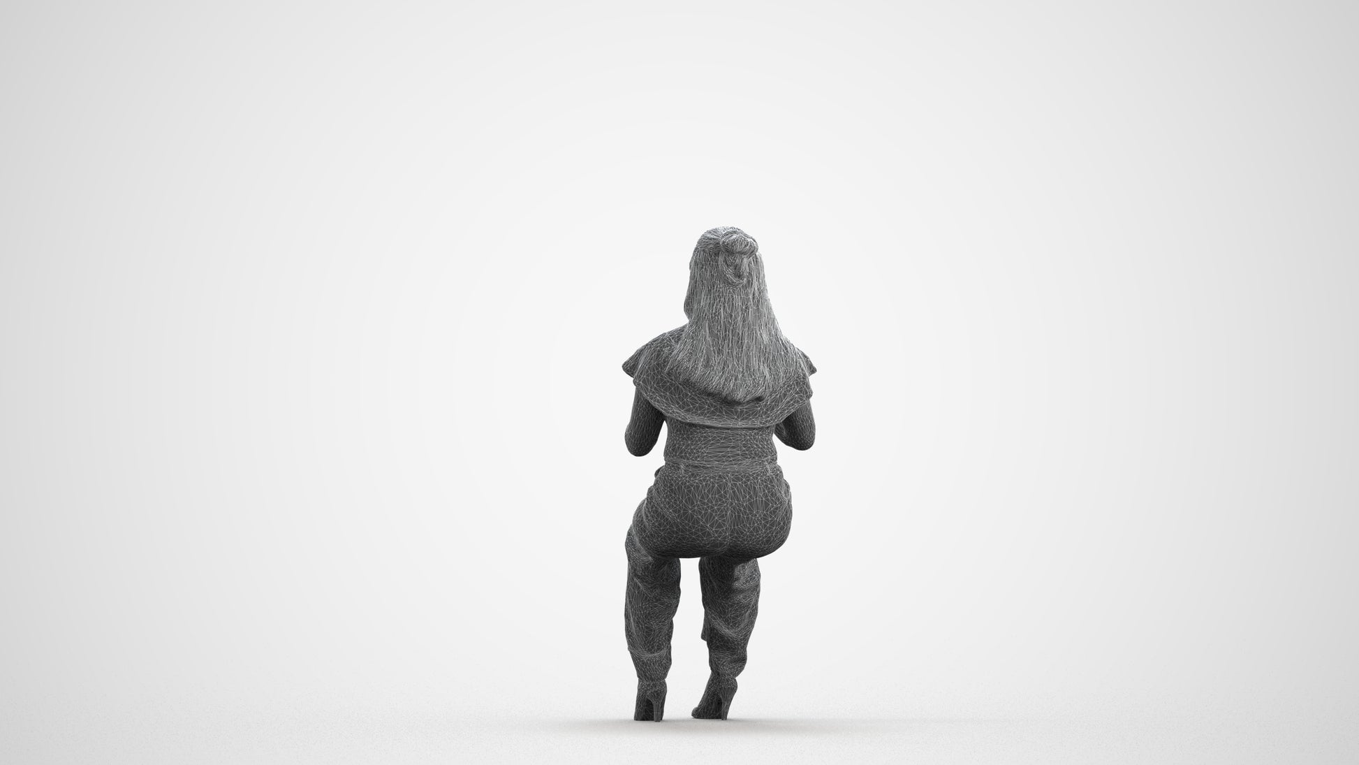 realistic 3D people woman casual sitting, render-ready for V-Ray and Corona, FBX OBJ, wireframe front view