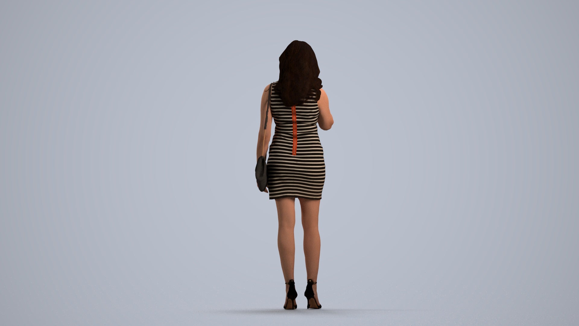 3D human model woman casual standing, photogrammetry scanned person for archviz, front view render