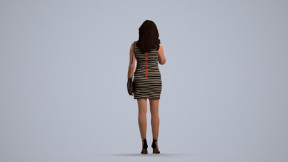 3D human model woman casual standing, photogrammetry scanned person for archviz, front view render