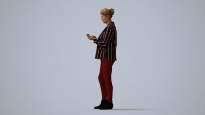 realistic 3D human woman business standing, archviz people FBX OBJ for Blender, three-quarter view render