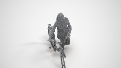 realistic 3D woman business cycling, scanned archviz people for Blender and 3ds Max, wireframe three-quarter view