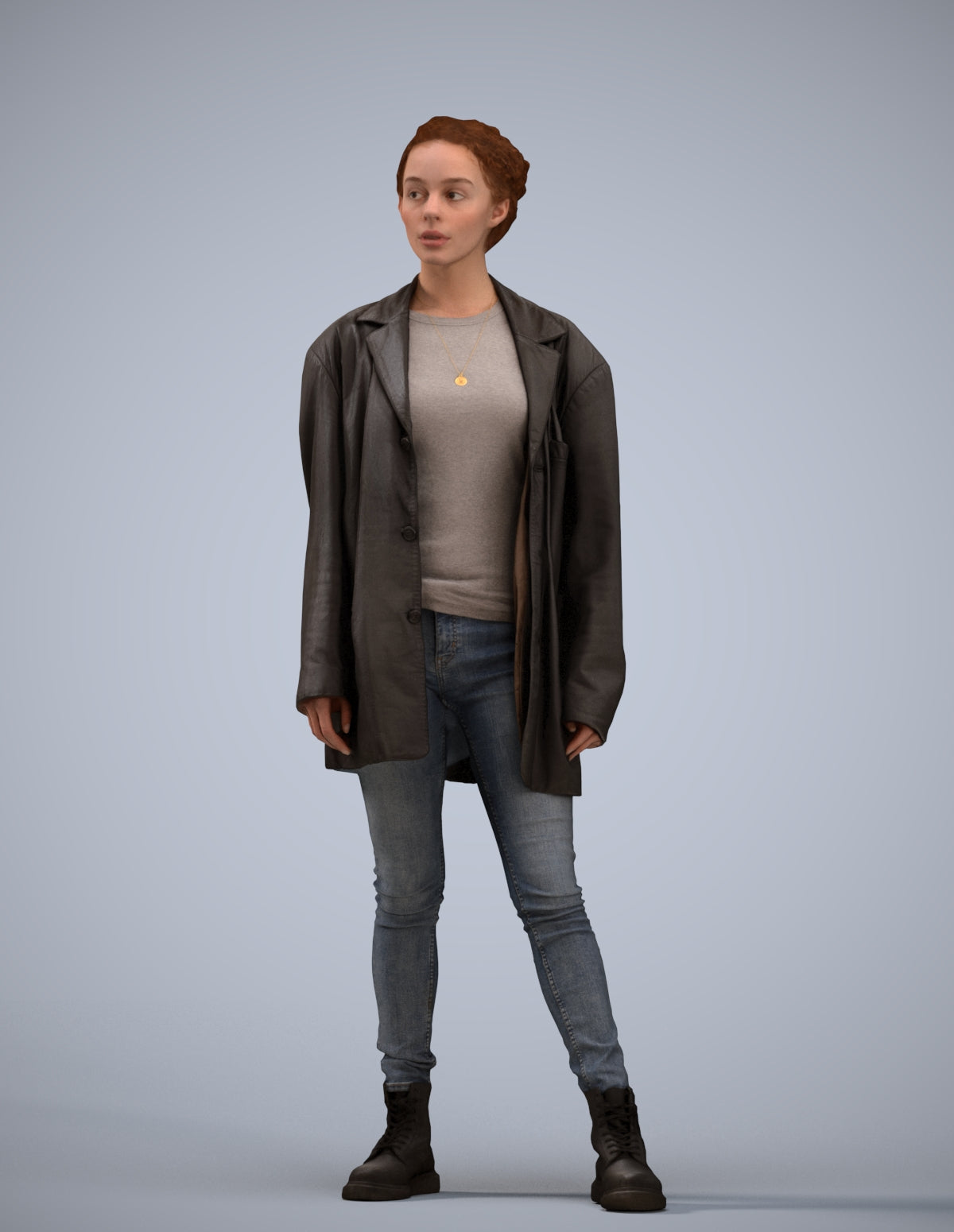 3D human model woman casual mix, photogrammetry scanned person for archviz
