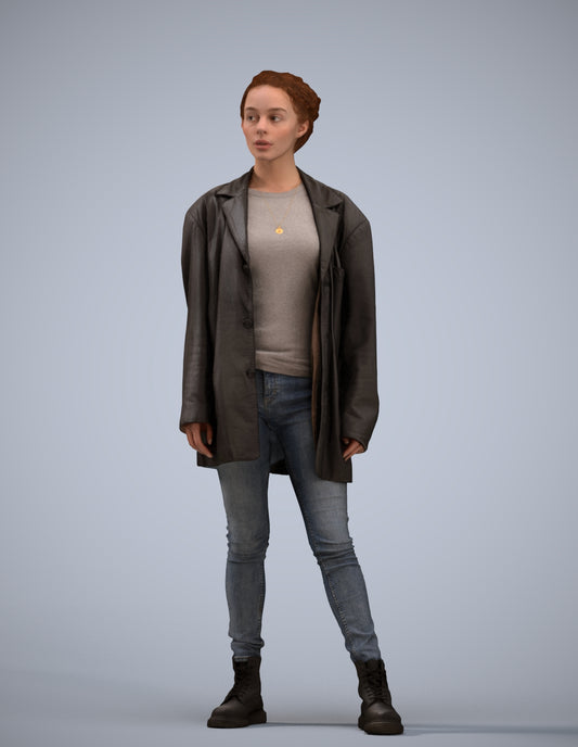 3D human model woman casual mix, photogrammetry scanned person for archviz
