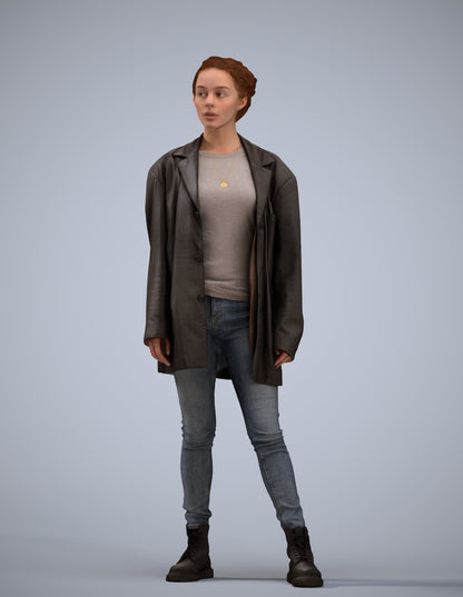 3D human model woman casual mix, photogrammetry scanned person for archviz