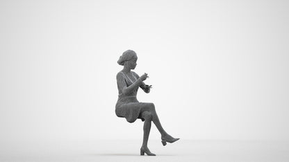scanned 3D woman casual sitting, photogrammetry people for Enscape and V-Ray, wireframe side view