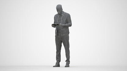 3D human model man casual standing, photogrammetry scanned person for archviz, wireframe back view