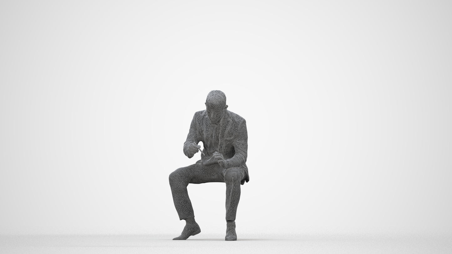 scanned 3D man business, photogrammetry people for Enscape and V-Ray, wireframe back view