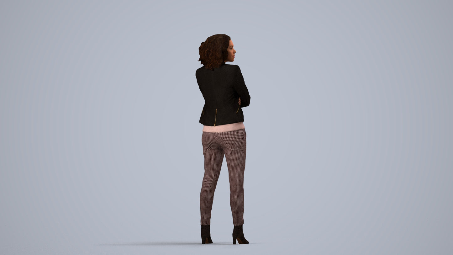 scanned 3D woman business standing, photogrammetry people for Enscape and V-Ray, side view render