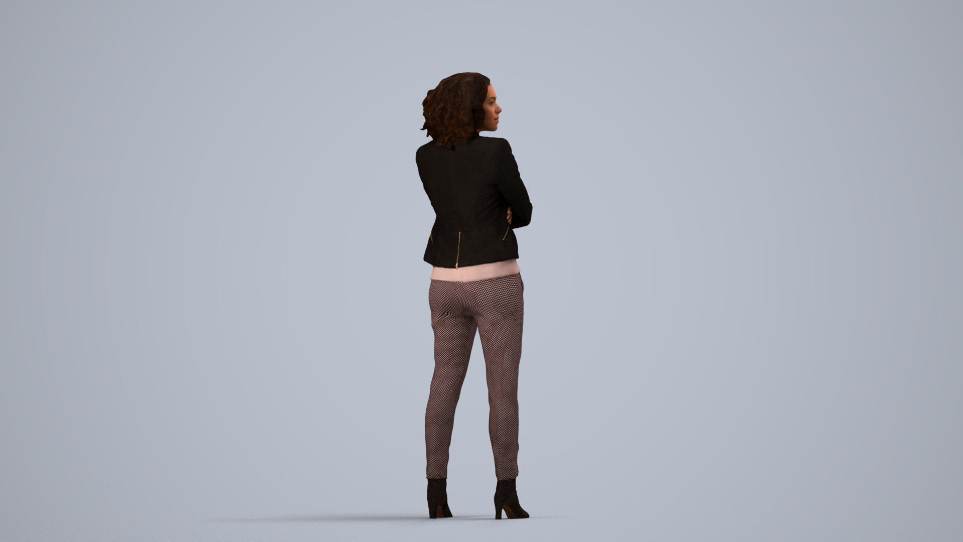 scanned 3D woman business standing, photogrammetry people for Enscape and V-Ray, side view render
