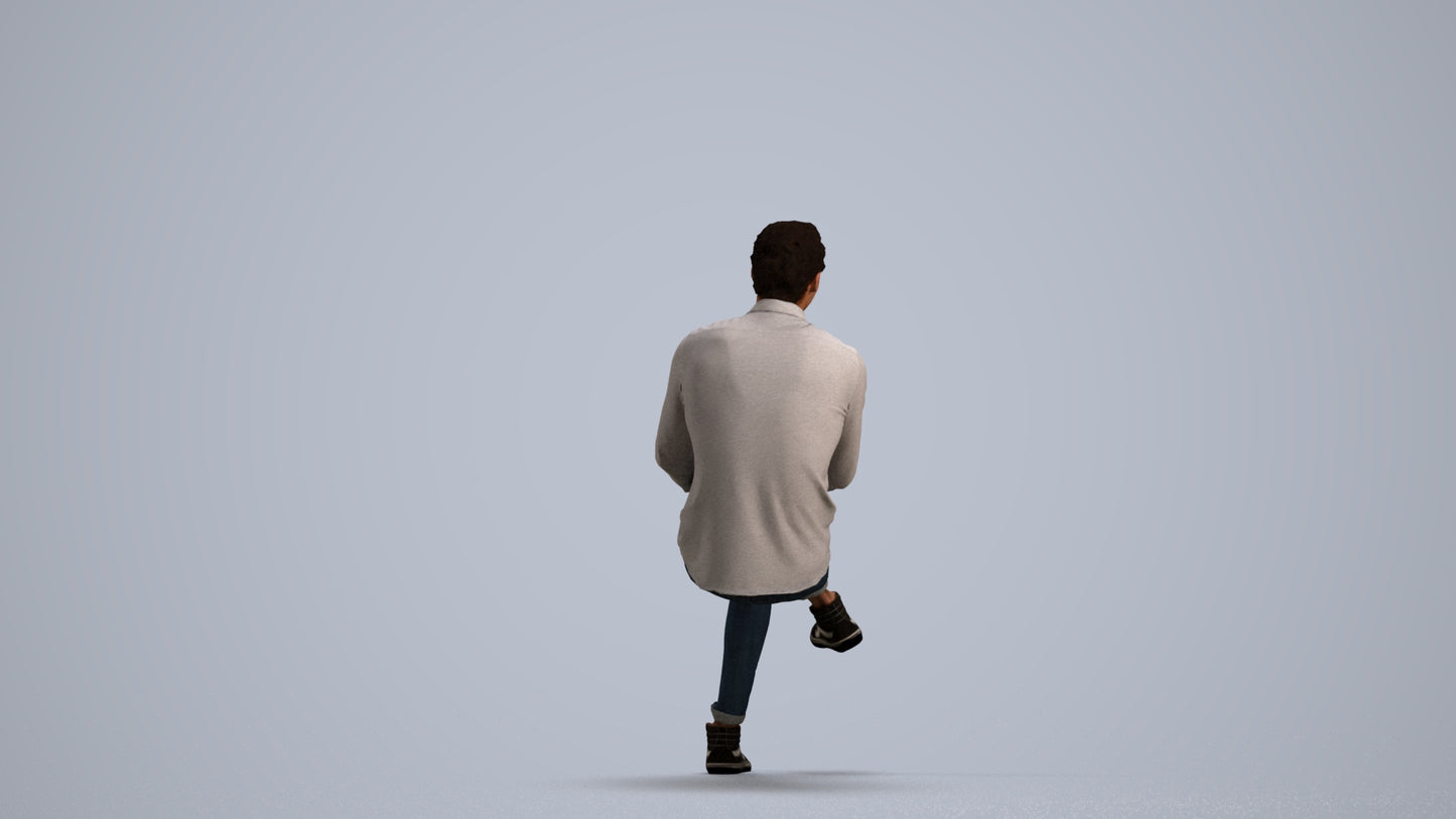realistic 3D human man casual sitting, archviz people FBX OBJ for Blender, front view render