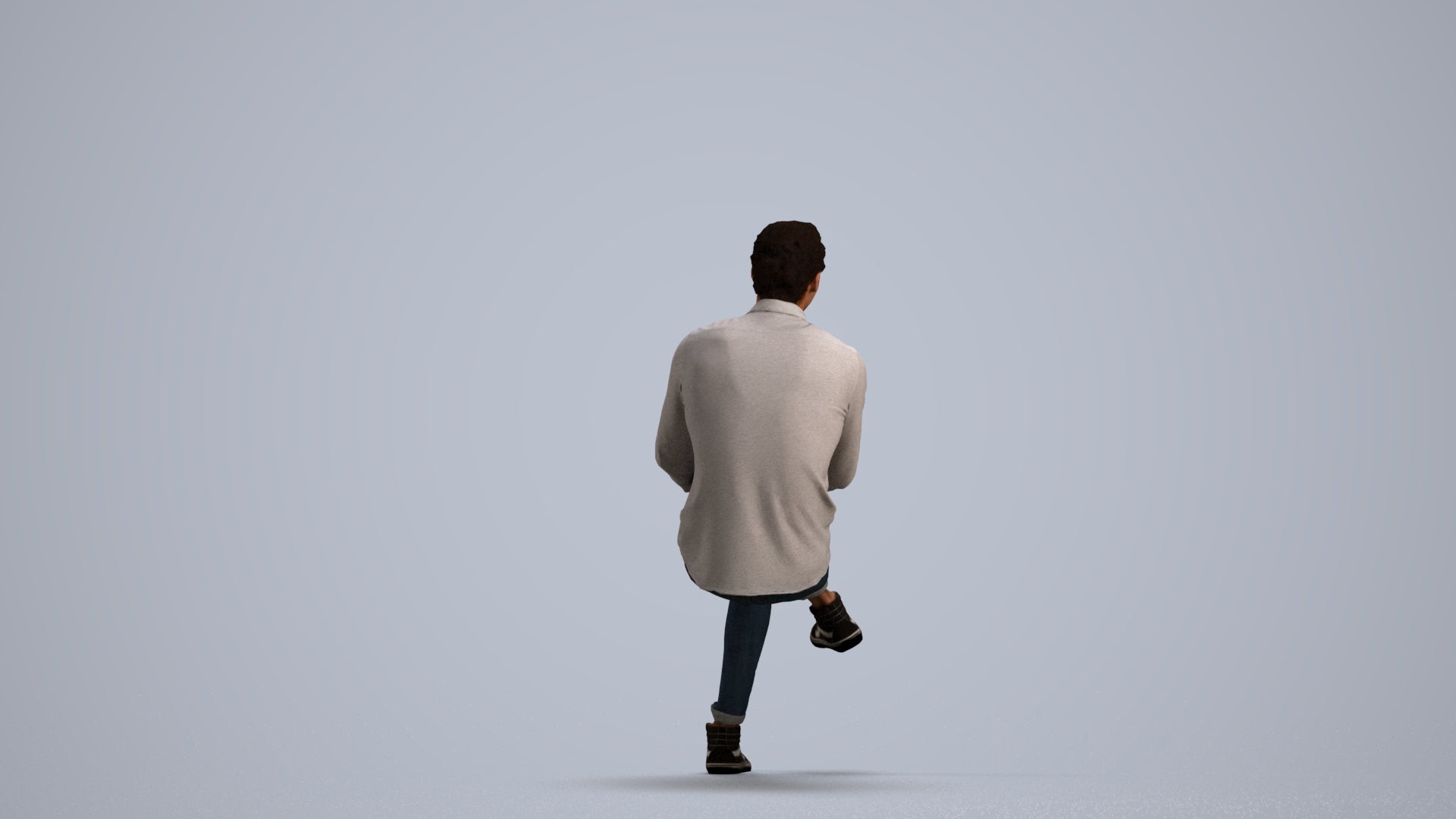 realistic 3D human man casual sitting, archviz people FBX OBJ for Blender, front view render