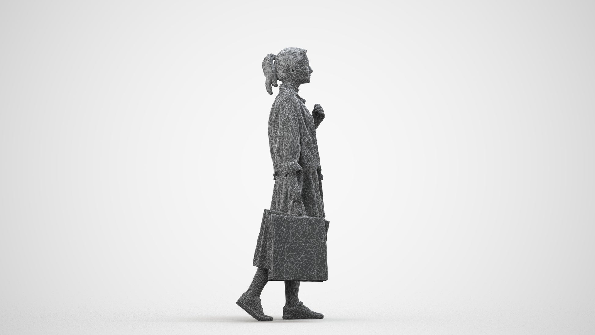 realistic 3D human woman casual walking, archviz people FBX OBJ for Blender, wireframe side view